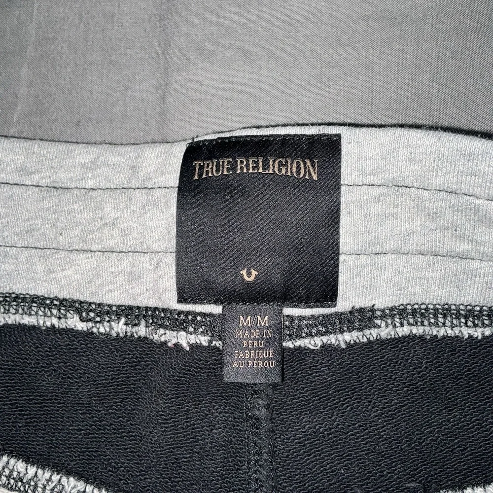 True Religion Men's Sweatpants Ankle Zipper Huge Marled Block Logo Size Med